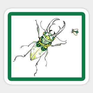 Stag Beetle Green Yellow Sticker